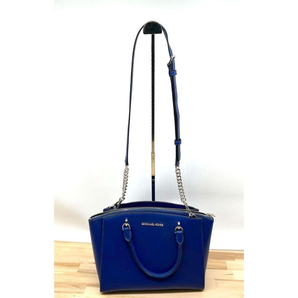 Michael Kors Vibrant Royal Blue Savannah Saffiano Leather Satchel Crossbody Bag